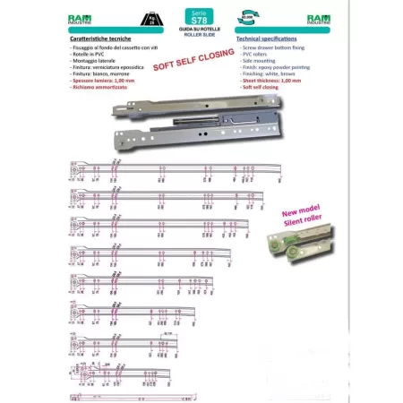 Ram Industrie GUIDE PER CASSETTI SU ROTELLE SOFT ESTRAZIONE PARZIALE BIANCA 400 MM SERIE S78 - 25 KG -guide ram, guide per casse 2