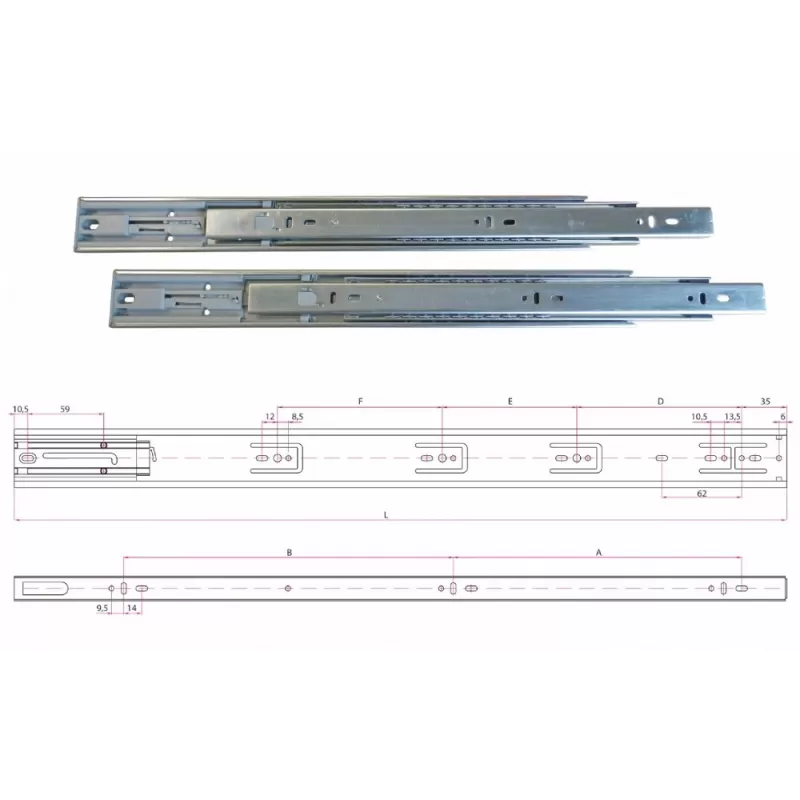 Ram Industrie GUIDE PER CASSETTI A SFERA ESTRAZIONE TOTALE SPINGI E APRI 250 MM SERIE G41 - 40 KG guide ram, guide per cassetto,