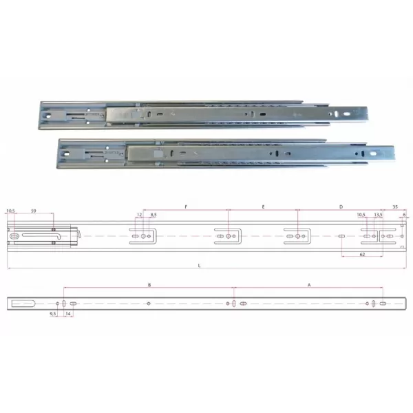 Ram Industrie GUIDE PER CASSETTI A SFERA ESTRAZIONE TOTALE SPINGI E APRI 500 MM SERIE G41 - 40 KG guide ram, guide per cassetto,