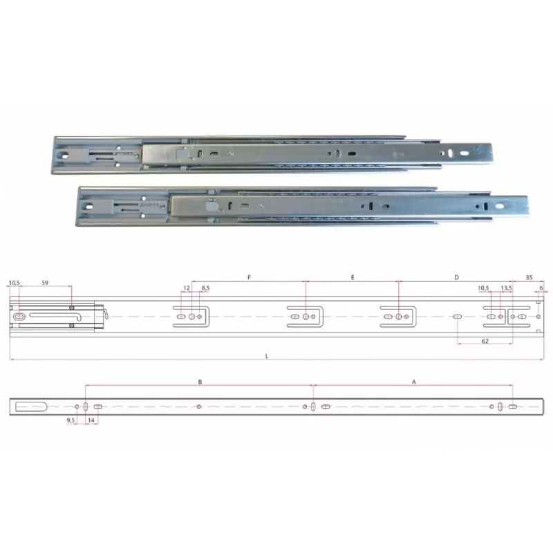 Ram Industrie GUIDE PER CASSETTI A SFERA ESTRAZIONE TOTALE SPINGI E APRI 600 MM SERIE G41 - 40 KG -guide ram, guide per cassetto