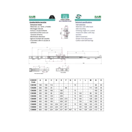 Ram Industrie GUIDE PER CASSETTI A SFERA ESTRAZIONE TOTALE STANDARD 350 MM SERIE C36 - 30 KG - Art. C36350
guide ram, guide per 2