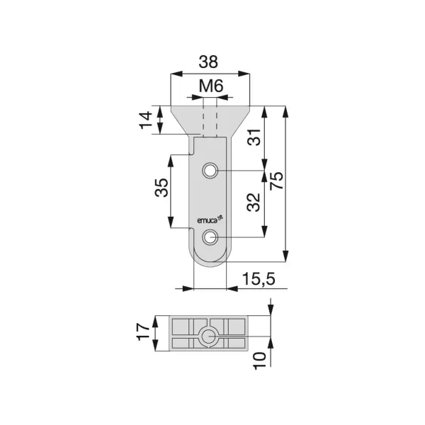 reggitubo laterale destro per tubo armadio emuca silk 2, reggitubo destro per il fissaggio di un tubo appendiabiti