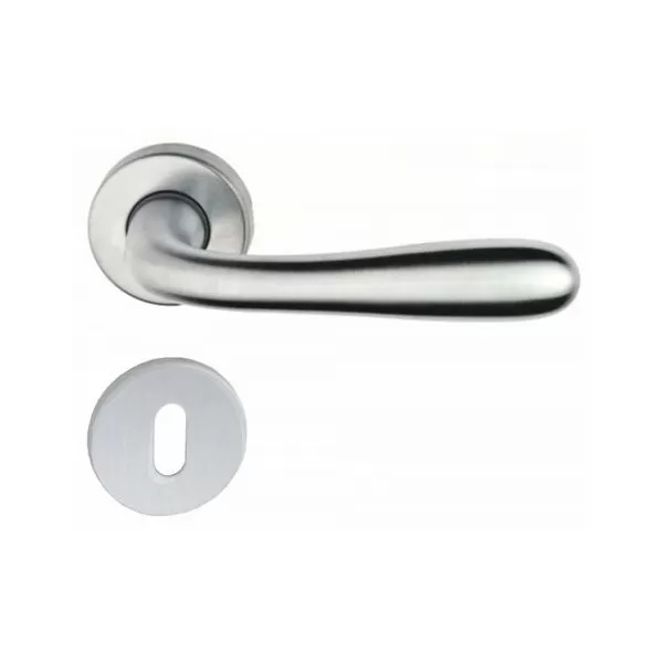 COPPIA MANIGLIA PER PORTA INTERNA CON ROSETTA DIAMETRO 45 MM MODELLO AGNONE CROMO SATINATO