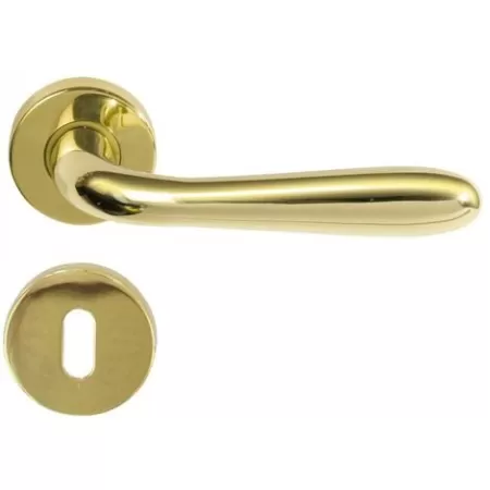 COPPIA MANIGLIA PER PORTA INTERNA IN ALLUMINIO CON ROSETTA DIAMETRO 45 MM MODELLO AGNONE ORO LUCIDO - Art. F0322 R8 40