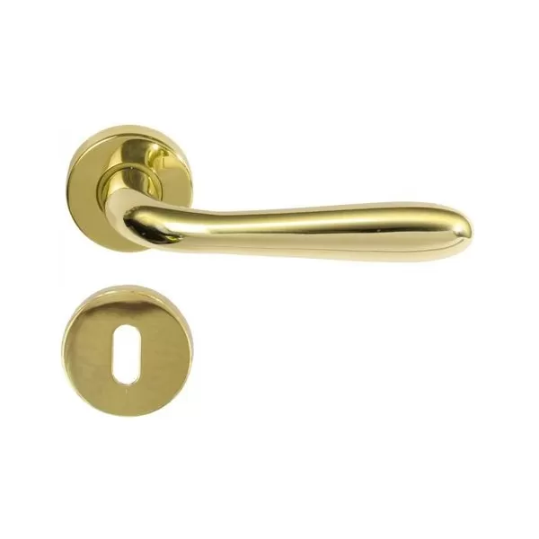 COPPIA MANIGLIA PER PORTA INTERNA IN ALLUMINIO CON ROSETTA DIAMETRO 45 MM MODELLO AGNONE ORO LUCIDO - Art. F0322 R8 40