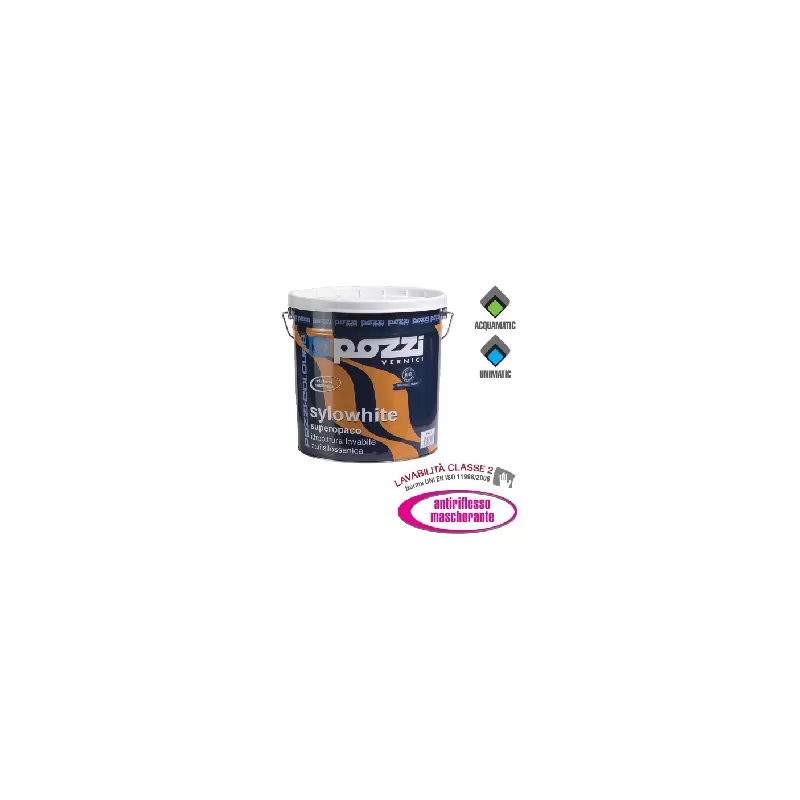 Pozzi Colours SYLOWHITE PITTURA MURALE LAVABILE SUPERTRASPIRANTE COLORE BIANCO SUPEROPACO 14 LT
Idropittura murale lavabile, su