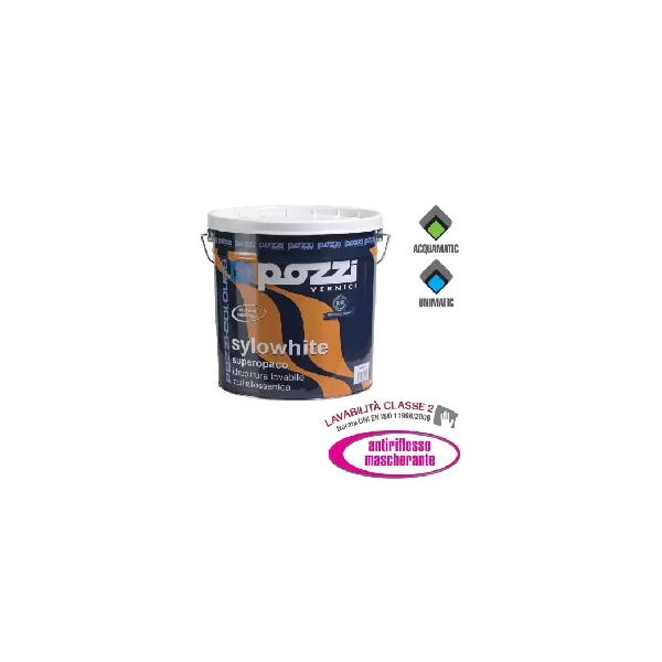 Pozzi Colours PITTURA MURALE LAVABILE SUPERTRASPIRANTE COLORE BIANCO SUPEROPACO SYLOWHITE 4 LT - Art. 12335.0000 LT4
