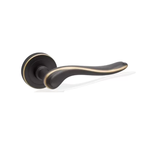 COPPIA MANIGLIA KTS PER PORTA INTERNA ONDA CON ROSETTA TONDA 50X50 MM MODELLO ONDA BRONZO - Art. LHB017RR07A