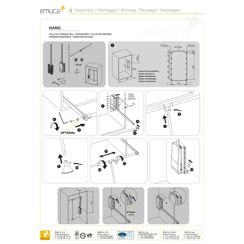 EMUCA APPENDIABITI SALISCENDI PER ARMADIO REGOLABILE 830-1150 MM -12 KG ACCIAIO CROMO - Art. 9283911