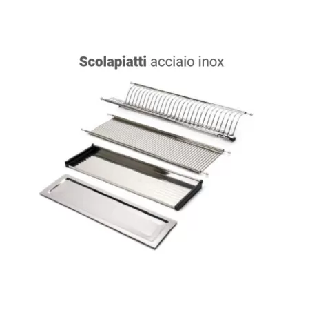 T76 SCOLAPIATTI ACCIAIO INOX 56 CM PER MODULI DA 60 CM CON SUPPORTI LATERALI A MOLLA