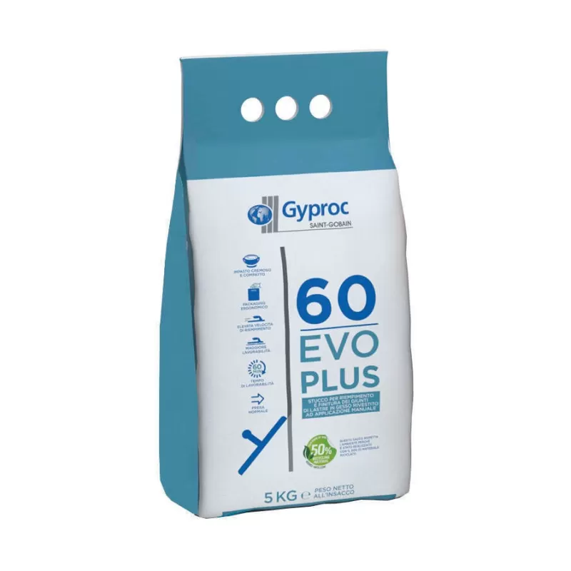 Gyproc STUCCO PER CARTONGESSO IN POLVERE GYPROC 60 EVOPLUS 10 KG
Stucco in polvere per il trattamento dei giunti, Stucco Gyproc