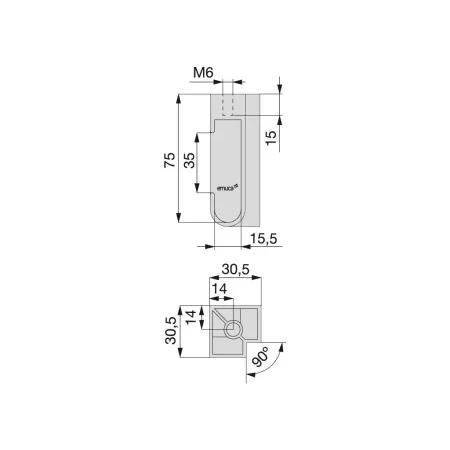 Reggitubo angolare emuca per tubo armadio da 30 mm 2