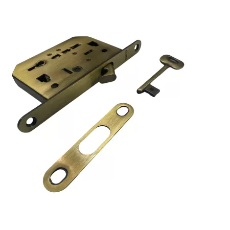 SERRATURA PER PORTE SCORREVOLI A GANCIO CON CHIAVE FISSA, ENTRATA 50MM, BORDO TONDO 16 MM BRONZATA