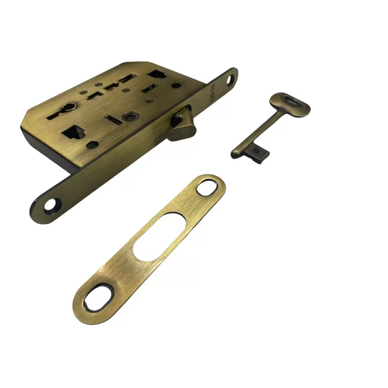 SERRATURA PER PORTE SCORREVOLI A GANCIO CON CHIAVE FISSA, ENTRATA 50MM, BORDO TONDO 16 MM BRONZATA