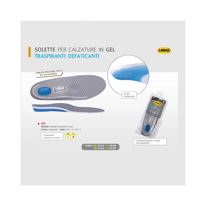  PLANTARE SOLETTA ANATOMICA IN GEL AZZURRO LOGICA TAGLIA L - Art. GEL-L