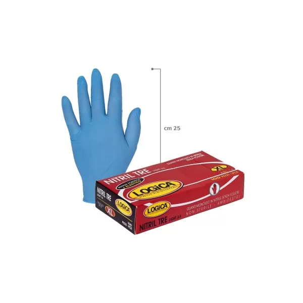 Logica Professional GUANTI NITRILE AZZURRO SENZA POLVERE TAGLIA M 100 PZ - Art. NITRILTRE-M