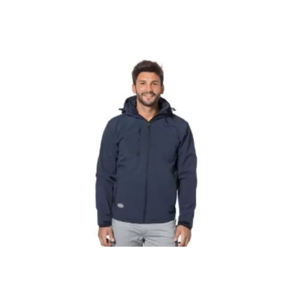 GIUBBINO DA LAVORO IMPERMEABILE SOFT-SHELL BLU CON CAPPUCCIO STACCABILE TAGLIA L - Art. SLALOMCAP3-L