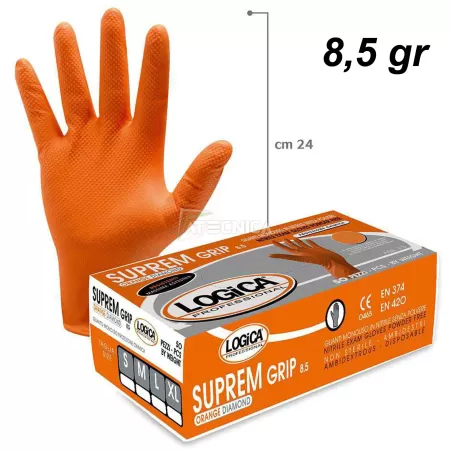 Logica Professional GUANTI NITRIL ARANCIO DIAMANTATO TAGLIA L 50 PZ - Art. SUPREM-L