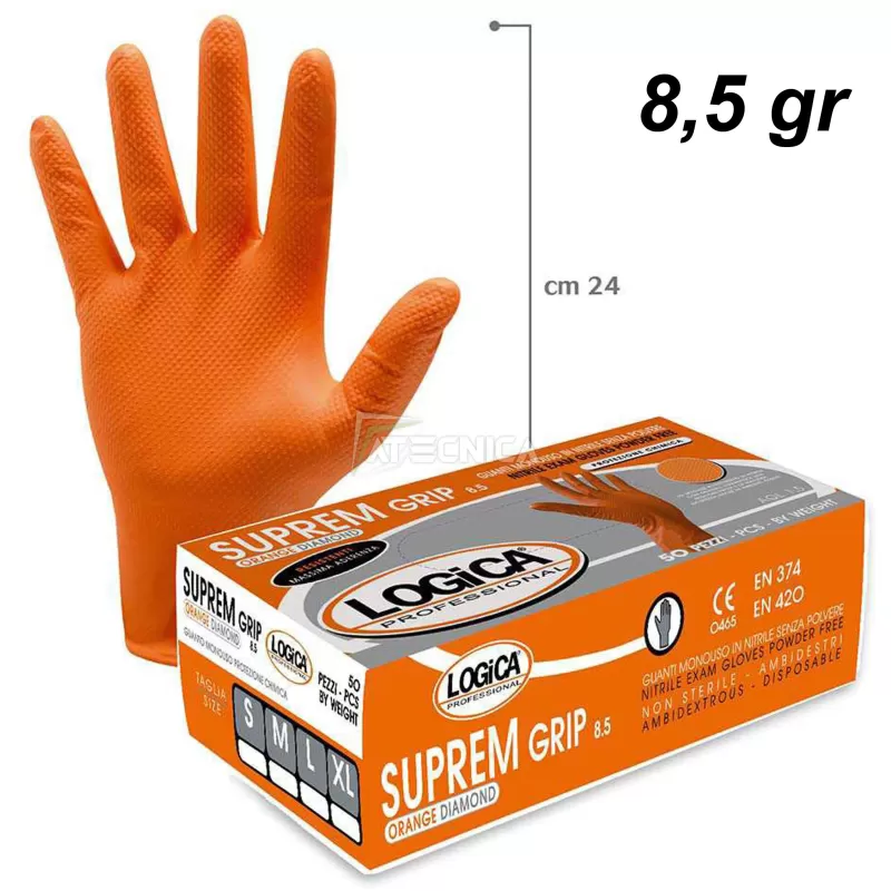 Logica Professional GUANTI NITRIL ARANCIO DIAMANTATO TAGLIA L 50 PZ - Art. SUPREM-L