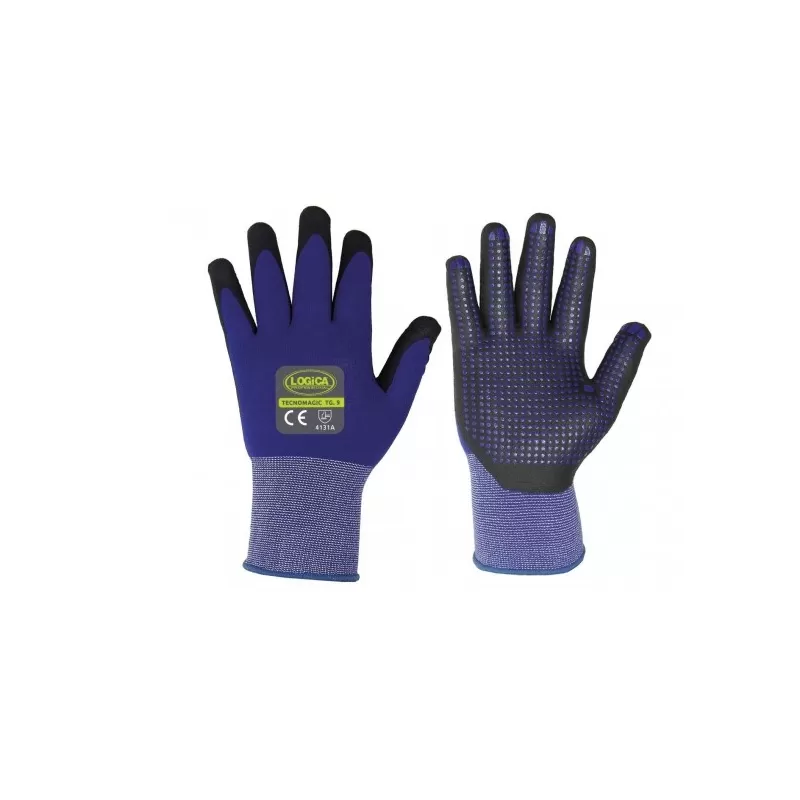 LOGICA GUANTI DA LAVORO NITRILE NERO DORSO AREATO PUNTINATO TAGLIA 7 - Art. TECNOMAGIC-07