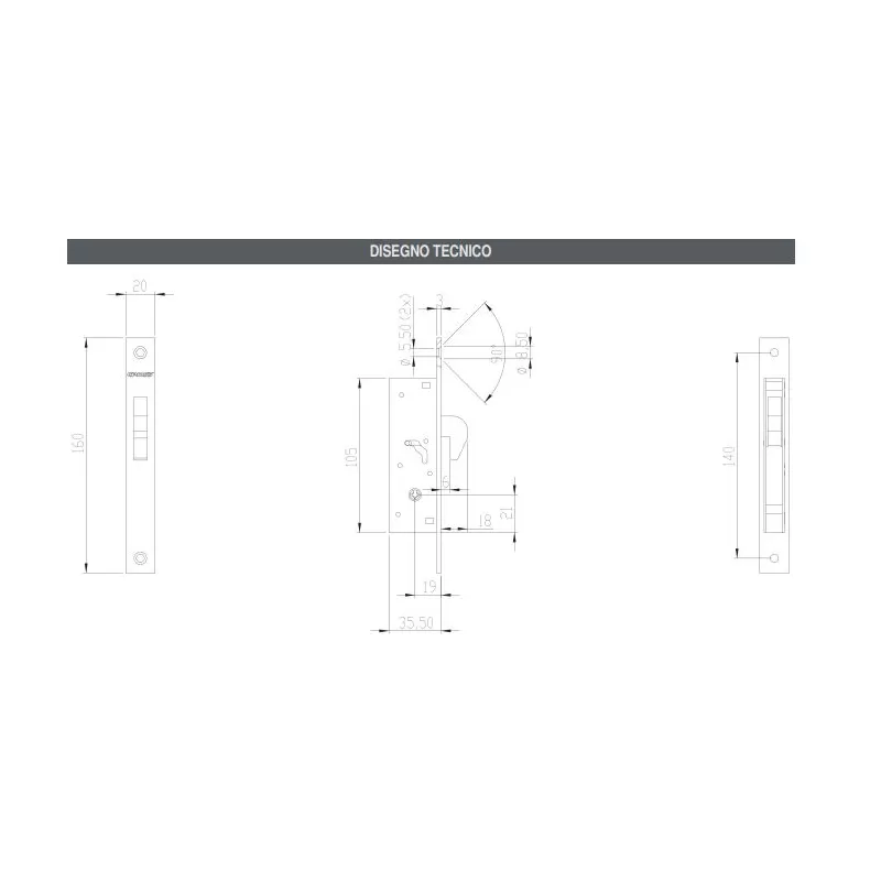 Moia SERRATURA CON CHIAVE A SPILLO CATENACCIO BASCULANTE A GANCIO - Art. 100875