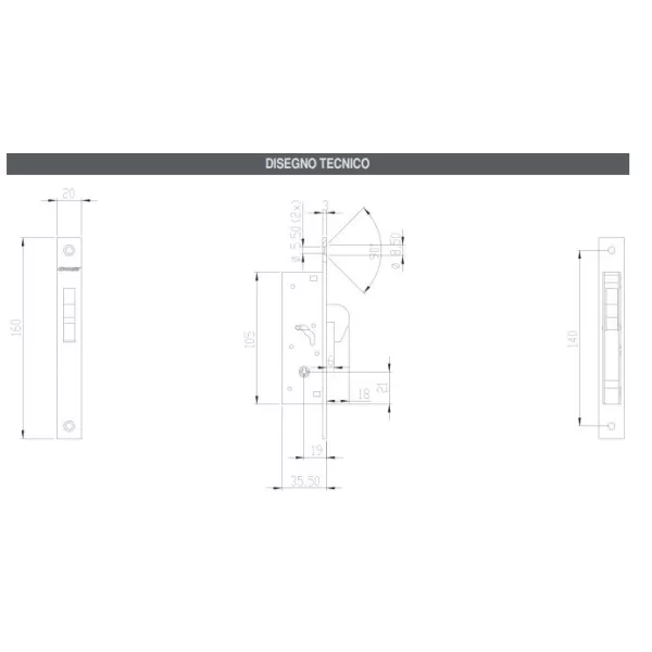 Moia SERRATURA CON CHIAVE A SPILLO CATENACCIO BASCULANTE A GANCIO - Art. 100875
