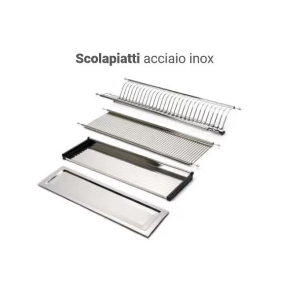  SCOLAPIATTI ACCIAIO INOX CM 56 PER MODULI DA CM 60 CON SUPPORTI LATERALI A MOLLA 