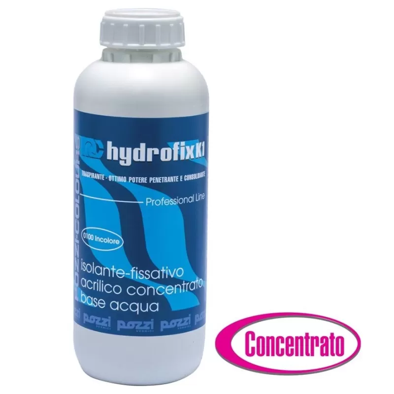 Pozzi Colours   HYDROFIX K1 ISOLANTE FISSATIVO INCOLORE ACRILICO ALL'ACQUA SUPER CONCENTRATO 1 L*# Art.12165.0100 LT1