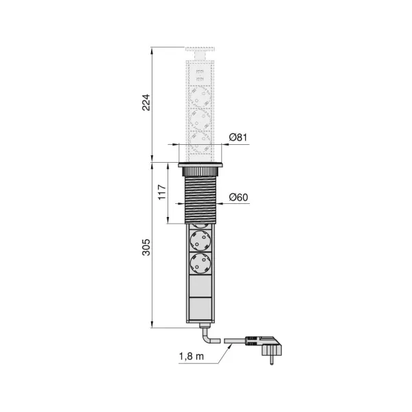 Emuca MULTICONNETTORE MULTIPRESA TORRETTA DI PRESE ESTRAIBILE AD INCASSO VERTIKAL UE+USB ALLUMINIO Art.5009925