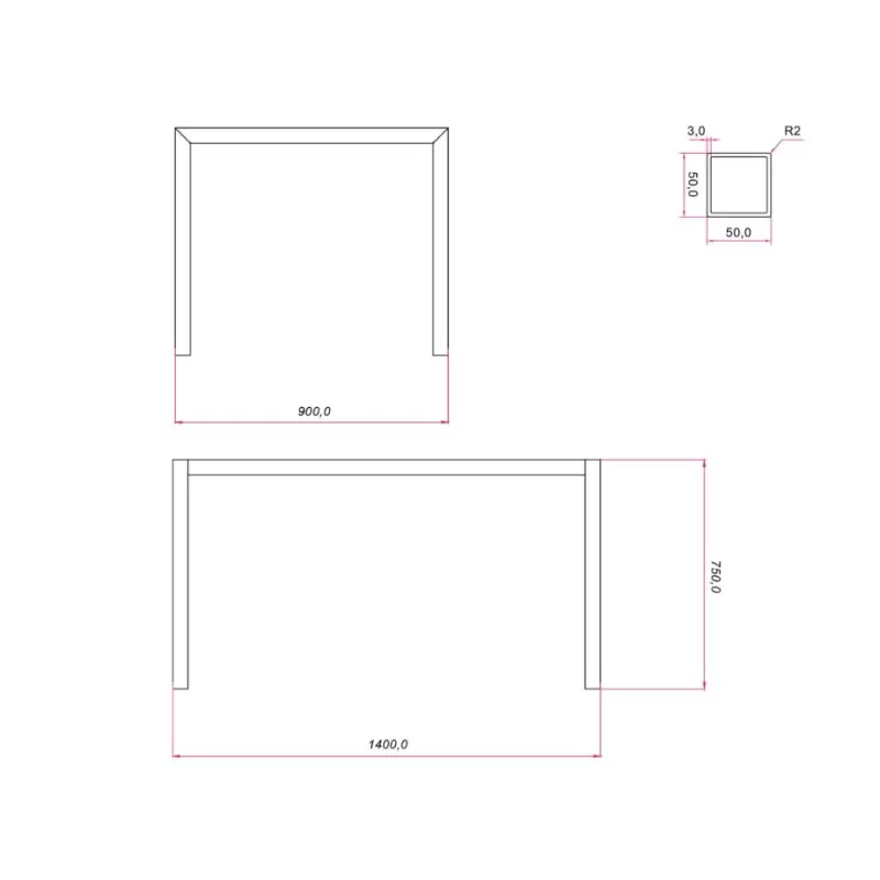 Ram Industrie STRUTTURA PER TAVOLI 90X140 CM COLORE NERO - Art. TS501400N