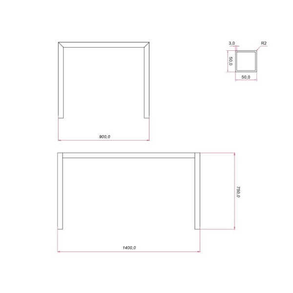 Ram Industrie STRUTTURA PER TAVOLI 90X140 CM COLORE NERO - Art. TS501400N