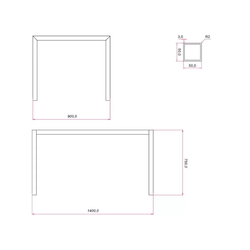 Ram Industrie STRUTTURA PER TAVOLI 90X140 CM ALTEZZA 75 CM COLORE ALLUMINIO - Art. TS501400A