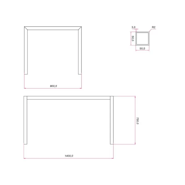 Ram Industrie STRUTTURA PER TAVOLI 90X140 CM ALTEZZA 75 CM COLORE ALLUMINIO - Art. TS501400A