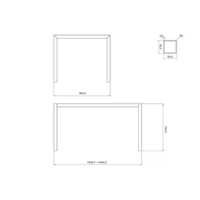 Ram Industrie STRUTTURA PER TAVOLI 90X140 CM ALLUNGABILE 240 CM COLORE ALLUMINIO - Art. TG50900A