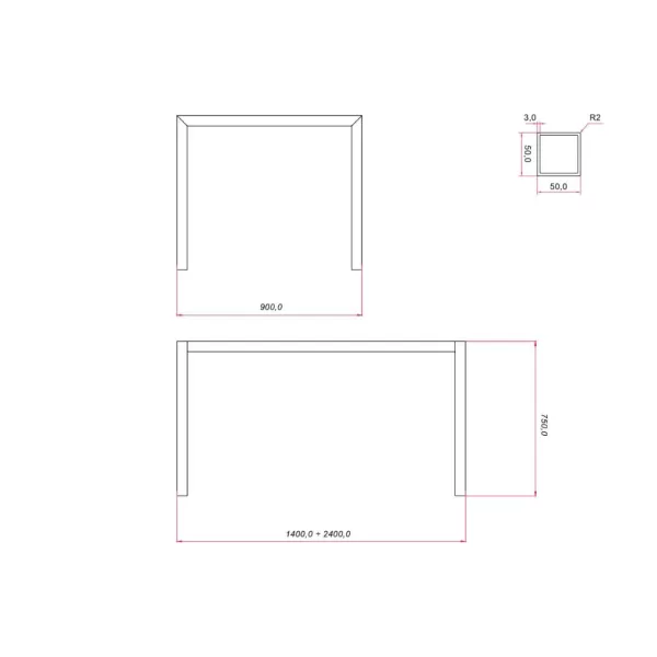 Ram Industrie STRUTTURA PER TAVOLI 90X140 CM ALLUNGABILE 240 CM COLORE ALLUMINIO - Art. TG50900A