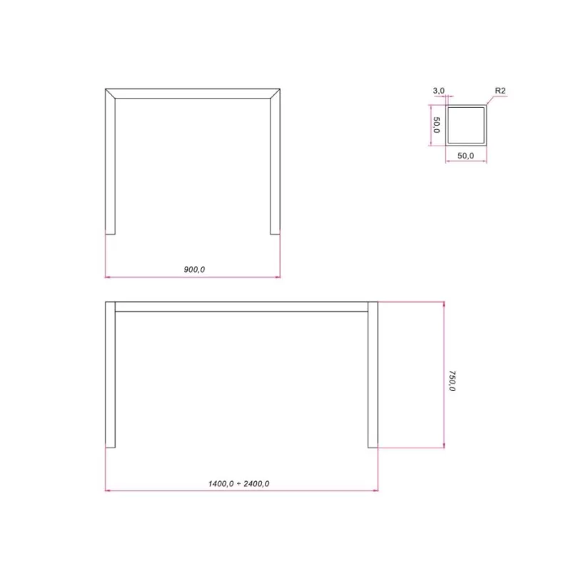 Ram Industrie STRUTTURA PER TAVOLI 90X140 CM ALLUNGABILE 240 CM COLORE NERO Art.TG50900N