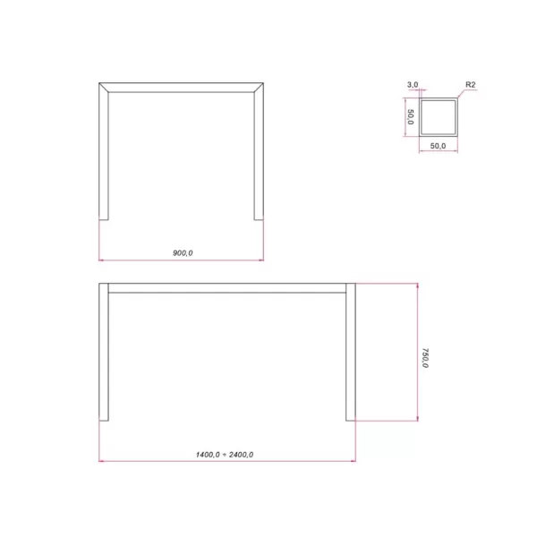 Ram Industrie STRUTTURA PER TAVOLI 90X140 CM ALLUNGABILE 240 CM COLORE NERO Art.TG50900N