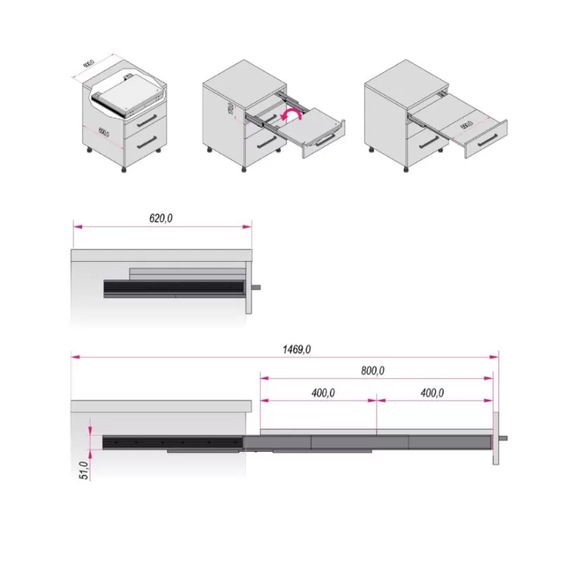 Ram Industrie PIANO ESTRAIBILE ESTENSIONE TOTALE 800 MM LARGHEZZA 562 MM PER MODULO DA 600 MM PORTATA 80 KG Art.T110800A