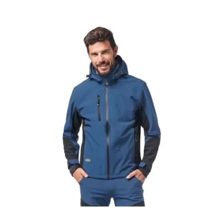 Logica Professional GIUBBINO DA LAVORO IMPERMEABILE SOF-SHELL BLU OCEANO CON CAPPUCCIO STACCABILE TAGLIA XL - Art. URAGAN8-XL