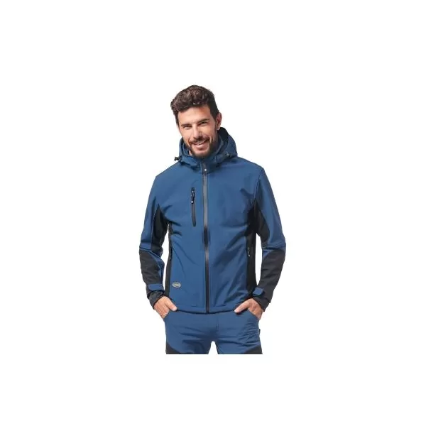 Logica Professional GIUBBINO DA LAVORO IMPERMEABILE SOF-SHELL BLU OCEANO CON CAPPUCCIO STACCABILE TAGLIA XL - Art. URAGAN8-XL