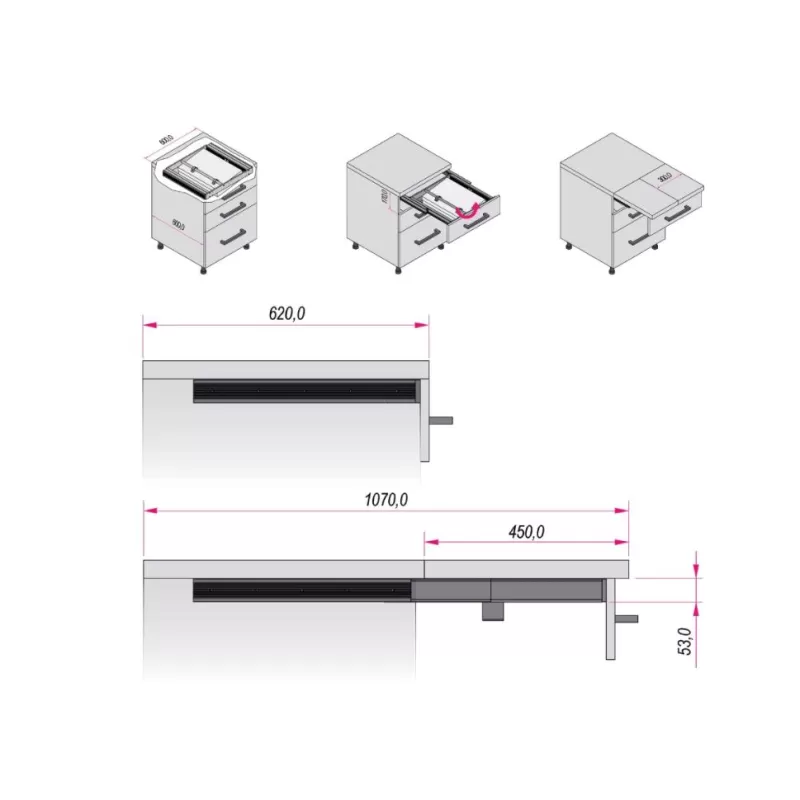 Ram Industrie PIANO ESTRAIBILE FILO TOP ESTENSIONE TOTALE 450 MM LARGHEZZA 600 MM - Art. T110450A