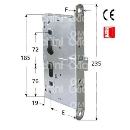 SERRATURA PER PORTE TAGLIA FUOCO AD INFILARE Cisa 43000650 SOLO SCROCCO ENTRATA 65 MM QUADRO 9 MM FRONTALE 24X235- Art. 40043000 2