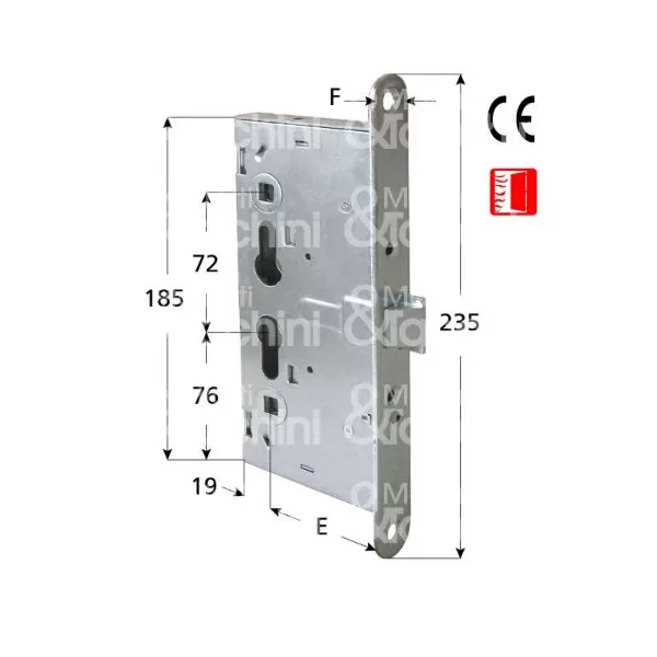 SERRATURA PER PORTE TAGLIA FUOCO AD INFILARE Cisa 43000650 SOLO SCROCCO ENTRATA 65 MM QUADRO 9 MM FRONTALE 24X235- Art. 40043000