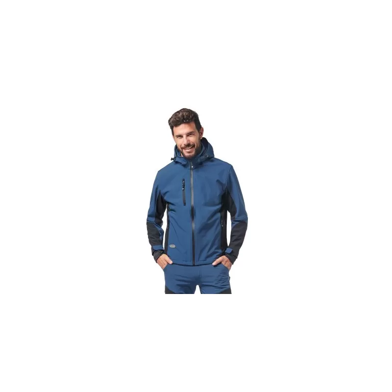 Logica Professional GIUBBINO DA LAVORO SOFT-SHELL BLU OCEANO CON CAPPUCCIO STACCABILE TAGLIA 2XL - Art. URAGAN8-2XL
