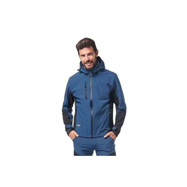 Logica Professional GIUBBINO DA LAVORO SOFT-SHELL BLU OCEANO CON CAPPUCCIO STACCABILE TAGLIA 2XL - Art. URAGAN8-2XL