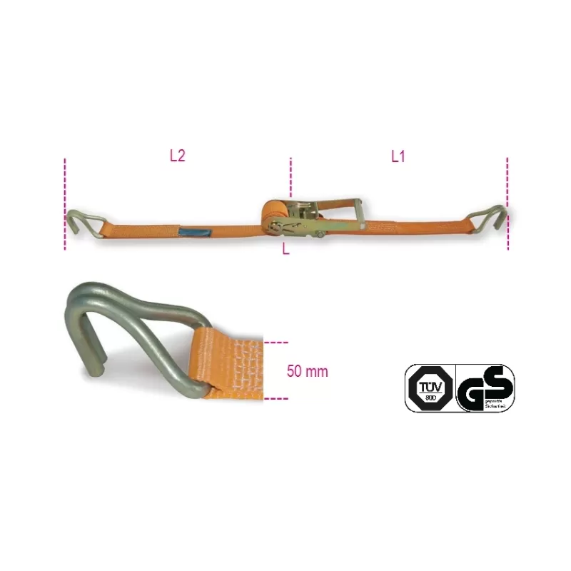 CINGHIA A TRAZIONE 8182 ROBUR 2 UNCINI + CRICCHETTO L.MT 8,5 H. 50 MM 2000 KG  - Art. 7543591
