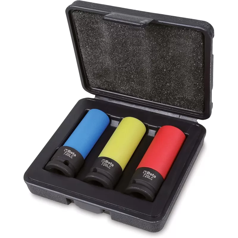 Beta CASSETTA 3 CHIAVI A BUSSOLA MACCHINA PER DADI RUOTE CON INSERTI POLIMERICI COLORATI 17-19-21 MM - Art. 007200653