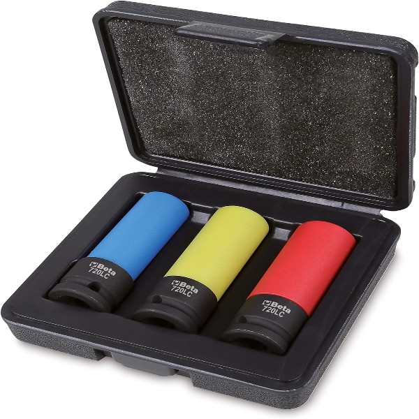 Beta CASSETTA 3 CHIAVI A BUSSOLA MACCHINA PER DADI RUOTE CON INSERTI POLIMERICI COLORATI 17-19-21 MM - Art. 007200653