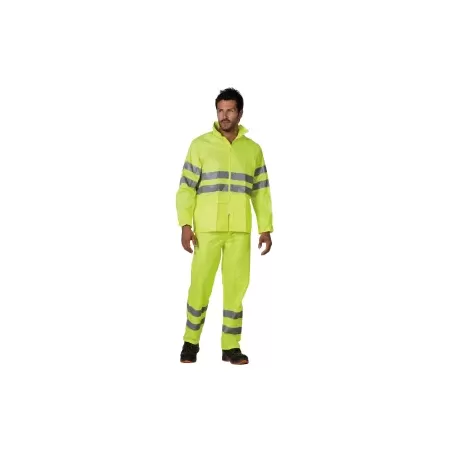COMPLETO ANTIPIOGGIA ALTA VISIBILITA' CON BANDE COLORE GIALLO TAGLIA 2XL