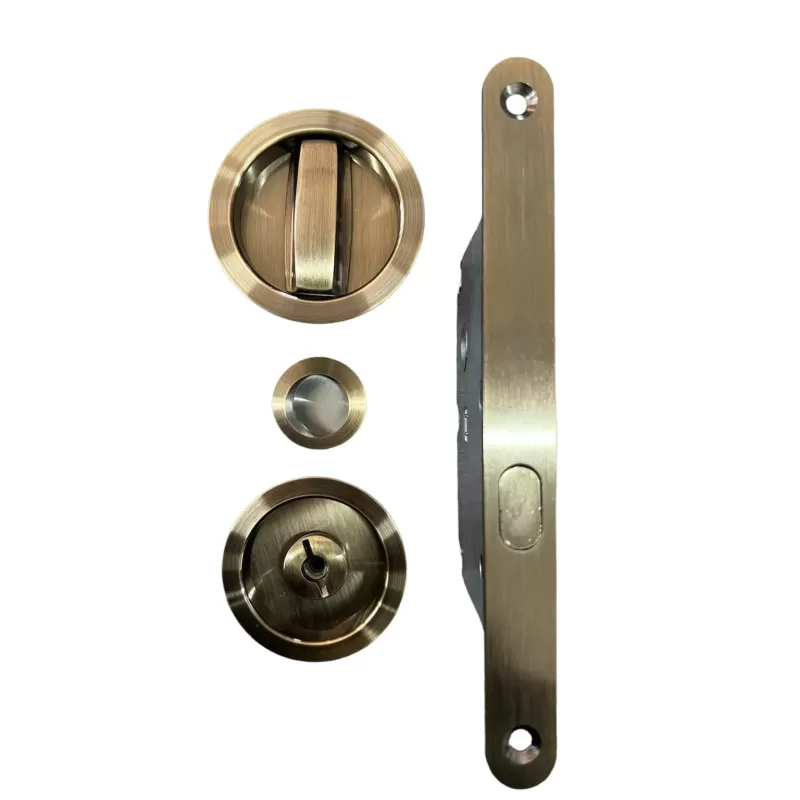 Kit per porte scorrevoli complete di serratura e nottolino trascinatore bronzato